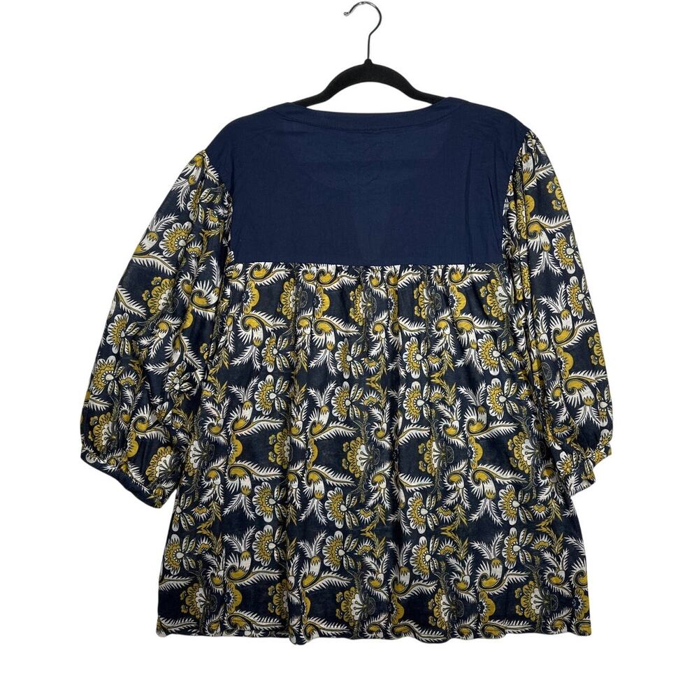 Weekend by Suzanne Betro Floral Embroidered Boho Tunic Blouse Top Blue Gold 2X - Picture 6 of 9